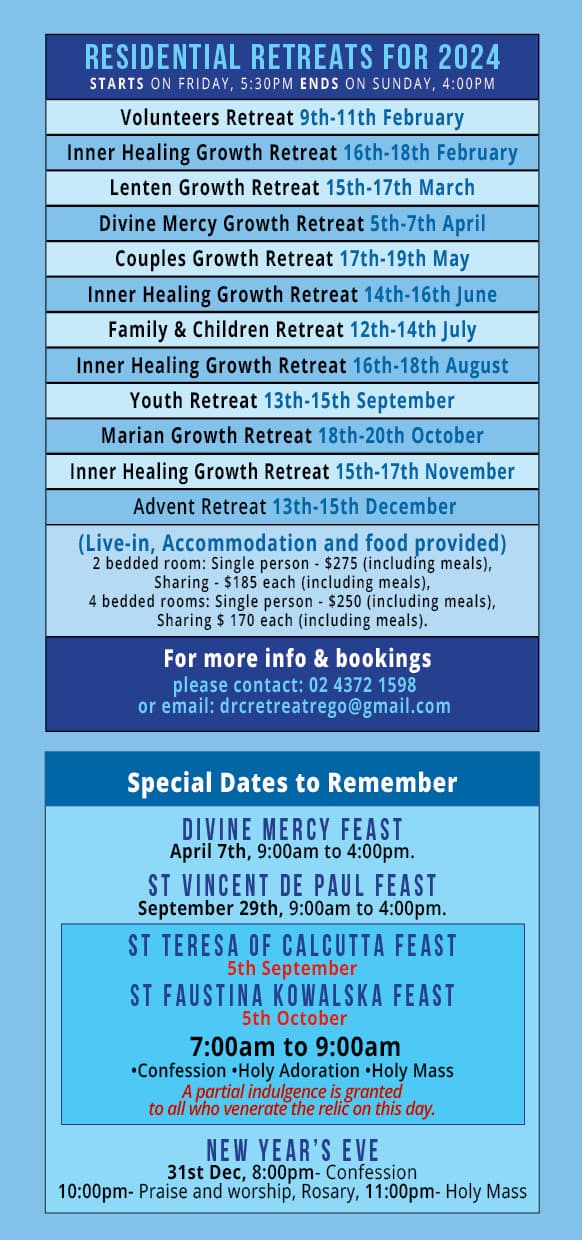 2024 Retreat Schedule Divine Retreat Centre