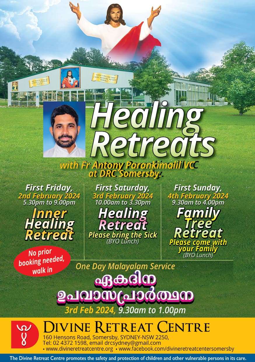 Retreat schedule led by Rev Fr Antony Parankimalil VC in Sydney Feb 2024