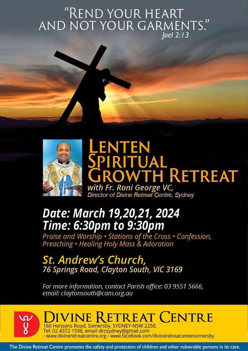 Lenten Retreat details at St Andrews Church, Clayton South